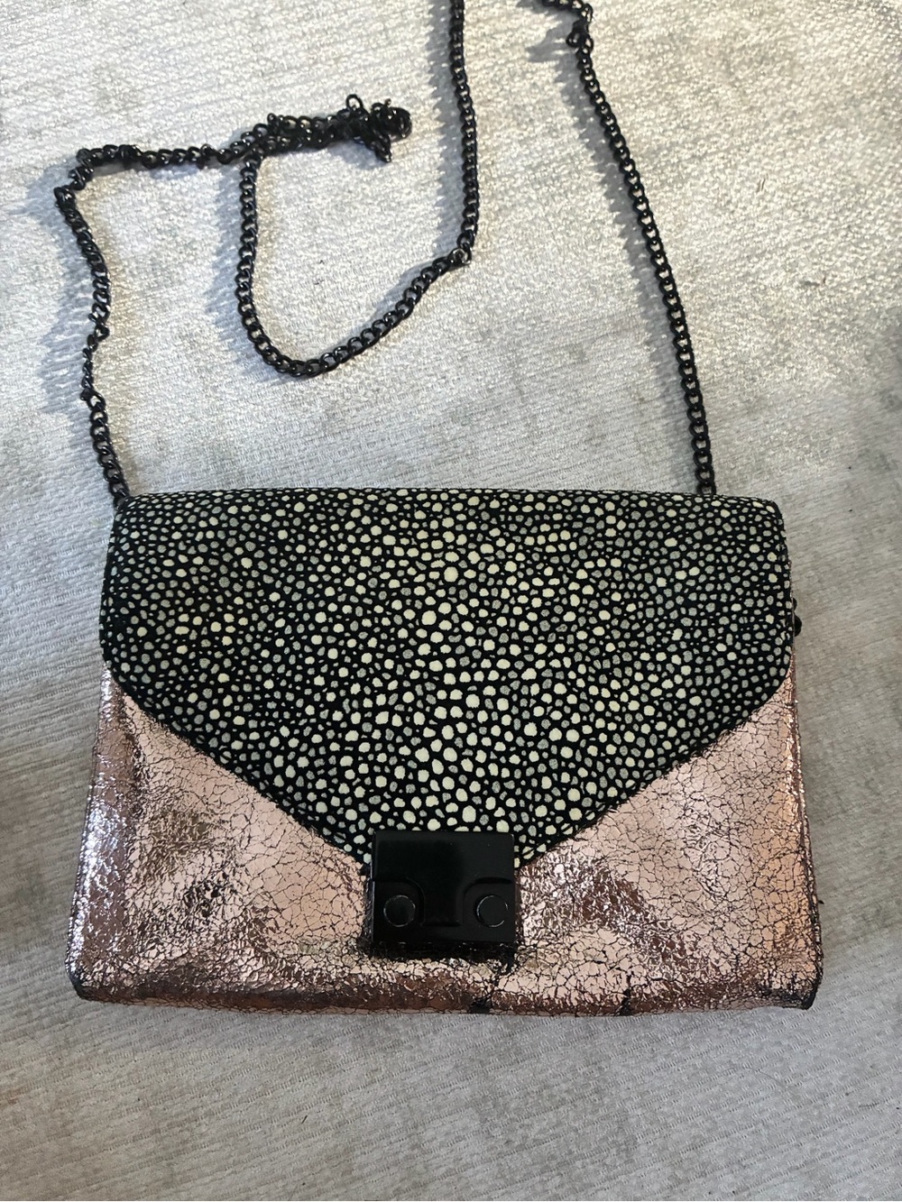 Loeffler Randall Black & Rose Gold Textured Crossbody Bag